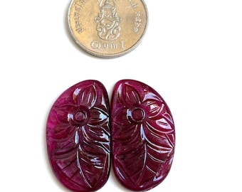 Natural Ruby Carved Gemstone AAA Grade Carving Matching Pair Jewelry Making Cts 30.60