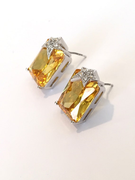Citrine Yellow Sapphire and Pave Star Earrings Ye… - image 2