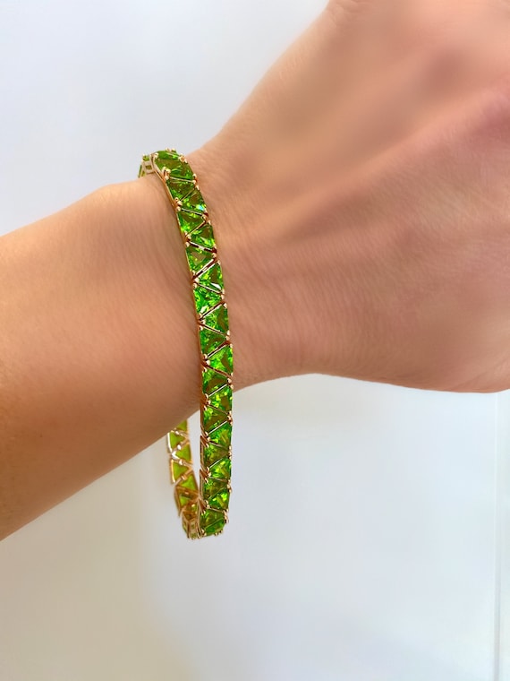 Gold Vermeil Peridot Tennis Bracelet Green Stone B