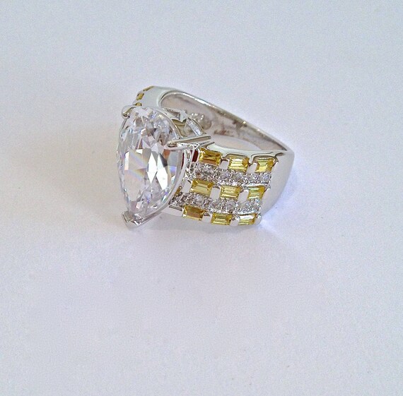 Sterling Silver Citrine Yellow Stone and Baguette… - image 3