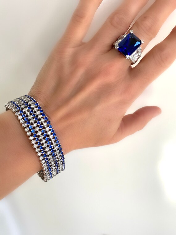 Blue Sapphire Diamond Estate Bracelet Blue Stone … - image 2