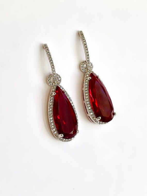 Sterling Silver Ruby Diamond Sunburst Pendant Pea… - image 6