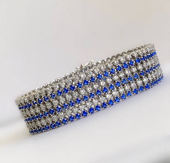 Blue Sapphire Diamond Estate Bracelet Blue Stone … - image 3