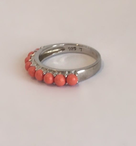 Sterling Silver Coral Stackable Ring Thin Band  R… - image 4
