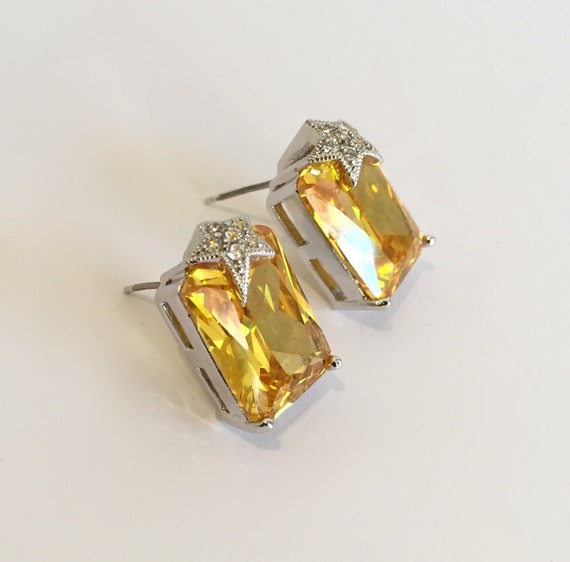 Citrine Yellow Sapphire and Pave Star Earrings Ye… - image 5