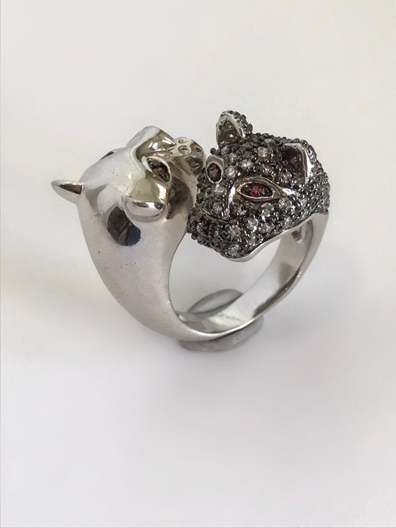Double Panther Ring Pave Animal Ring Cat Ring Esta