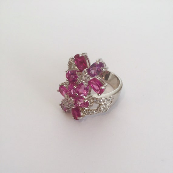 Sterling Silver Pink Sapphire Amethyst and Pave F… - image 4