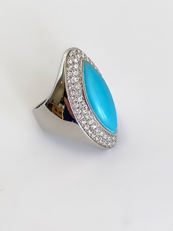 Turquoise and Pave Diamond Marquise Ring Large Sto