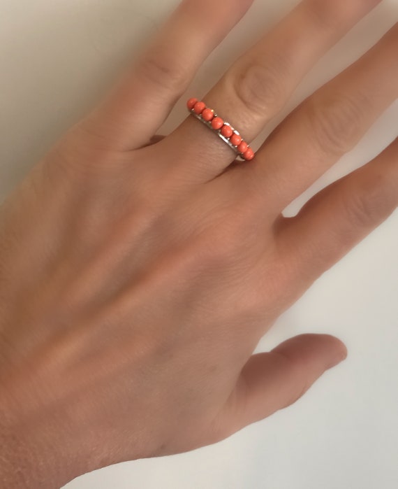 Sterling Silver Coral Stackable Ring Thin Band  R… - image 3