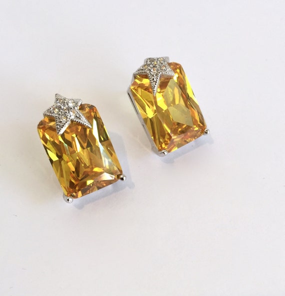 Citrine Yellow Sapphire and Pave Star Earrings Ye… - image 1