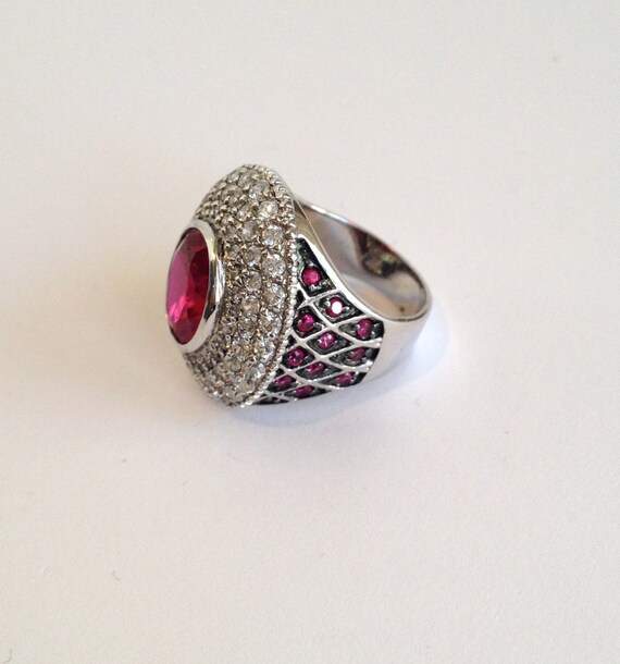 Sterling Silver Large Stone Ruby and Pave Diamond… - image 4