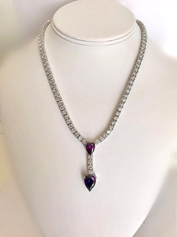 Amethyst Purple Stone White Stone Heart Necklace P
