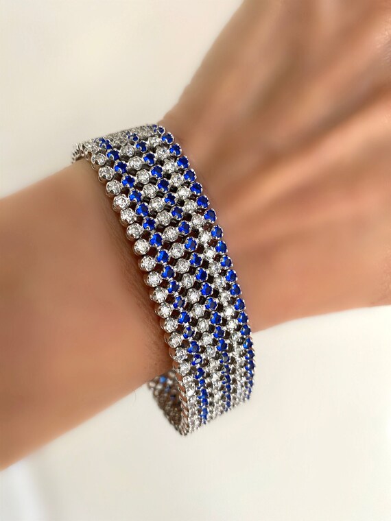 Blue Sapphire Diamond Estate Bracelet Blue Stone … - image 1