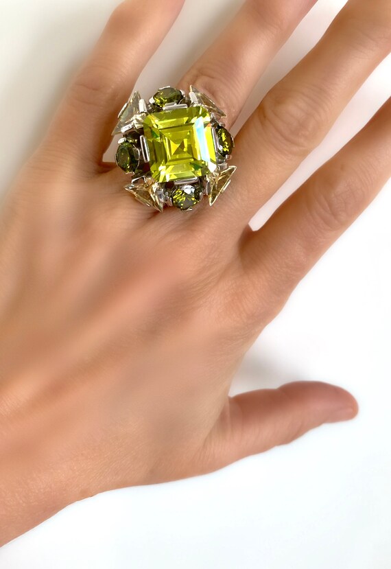 Sterling Silver Step Cut Emerald Cut Peridot & Ci… - image 2