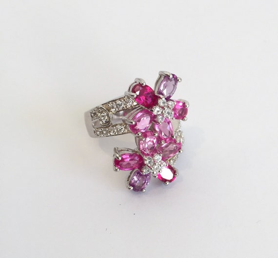 Sterling Silver Pink Sapphire Amethyst and Pave F… - image 3