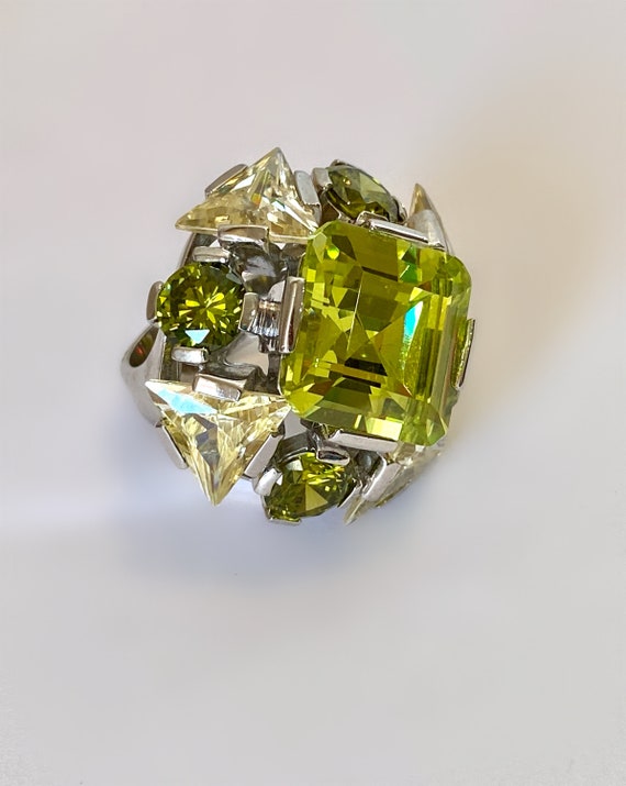 Sterling Silver Step Cut Emerald Cut Peridot & Ci… - image 1