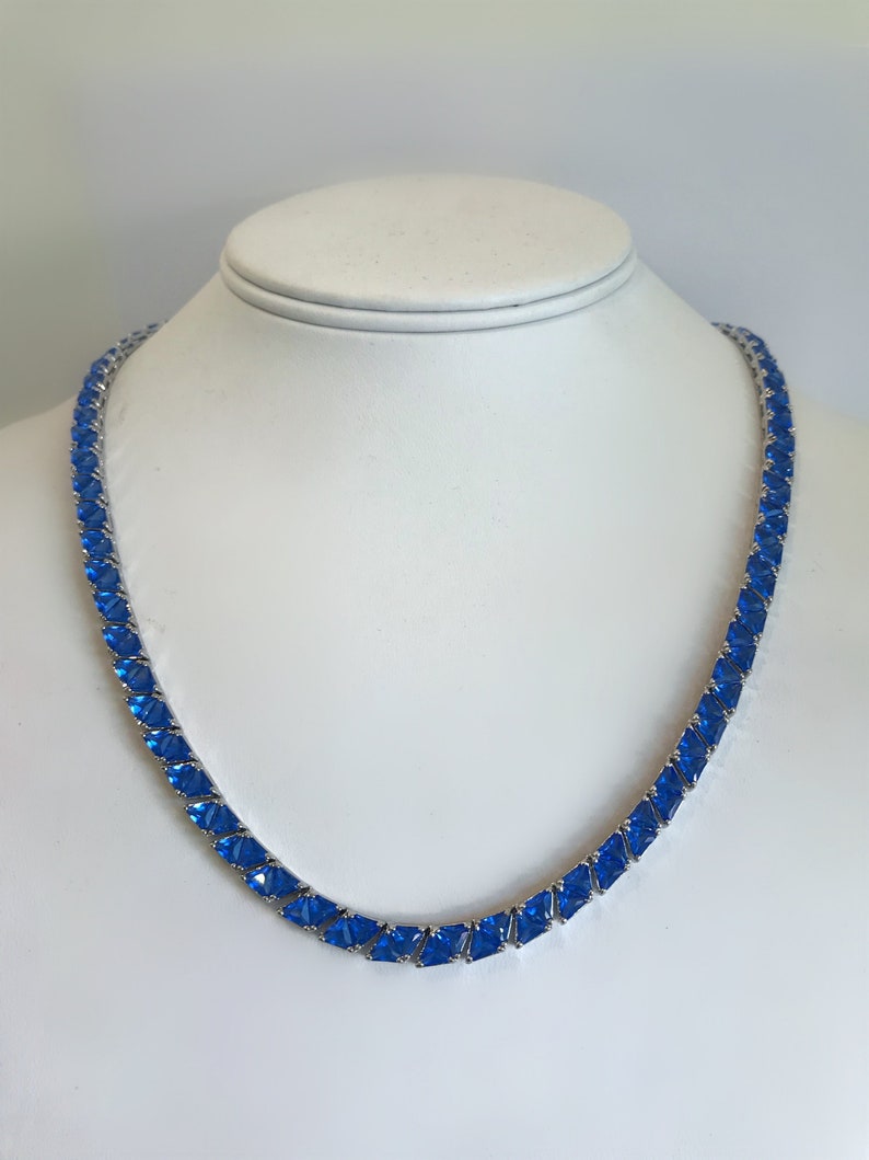 Blue Sapphire Tennis Necklace Blue Stone Estate Necklace | Etsy