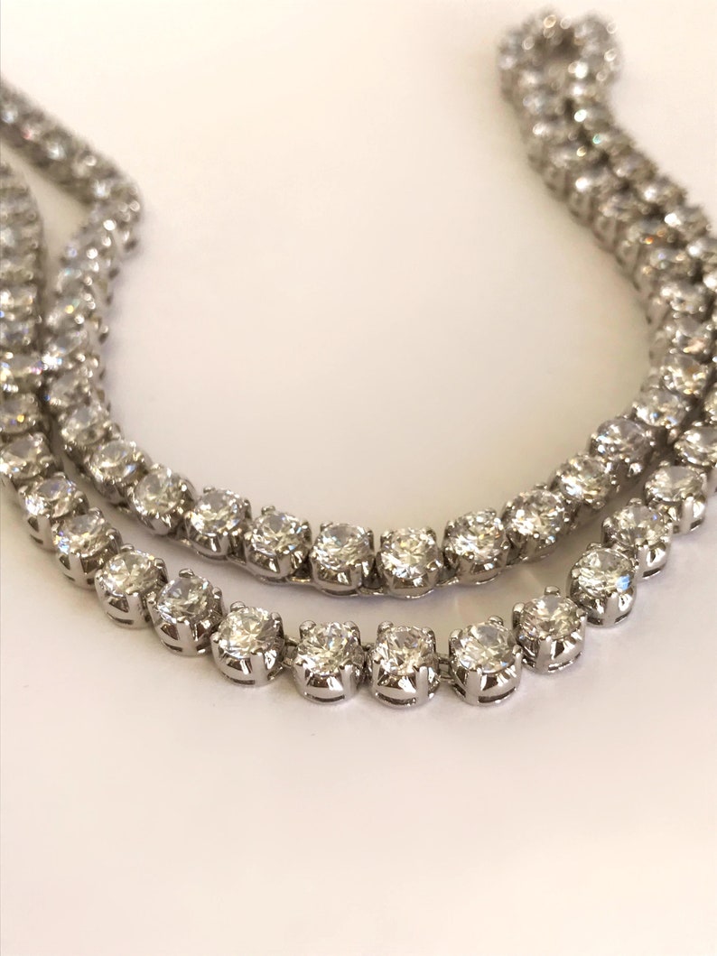 Vintage Silver Eternity Necklace Estate Necklace White Stone Tennis Necklace Line Necklace Formal Necklace
