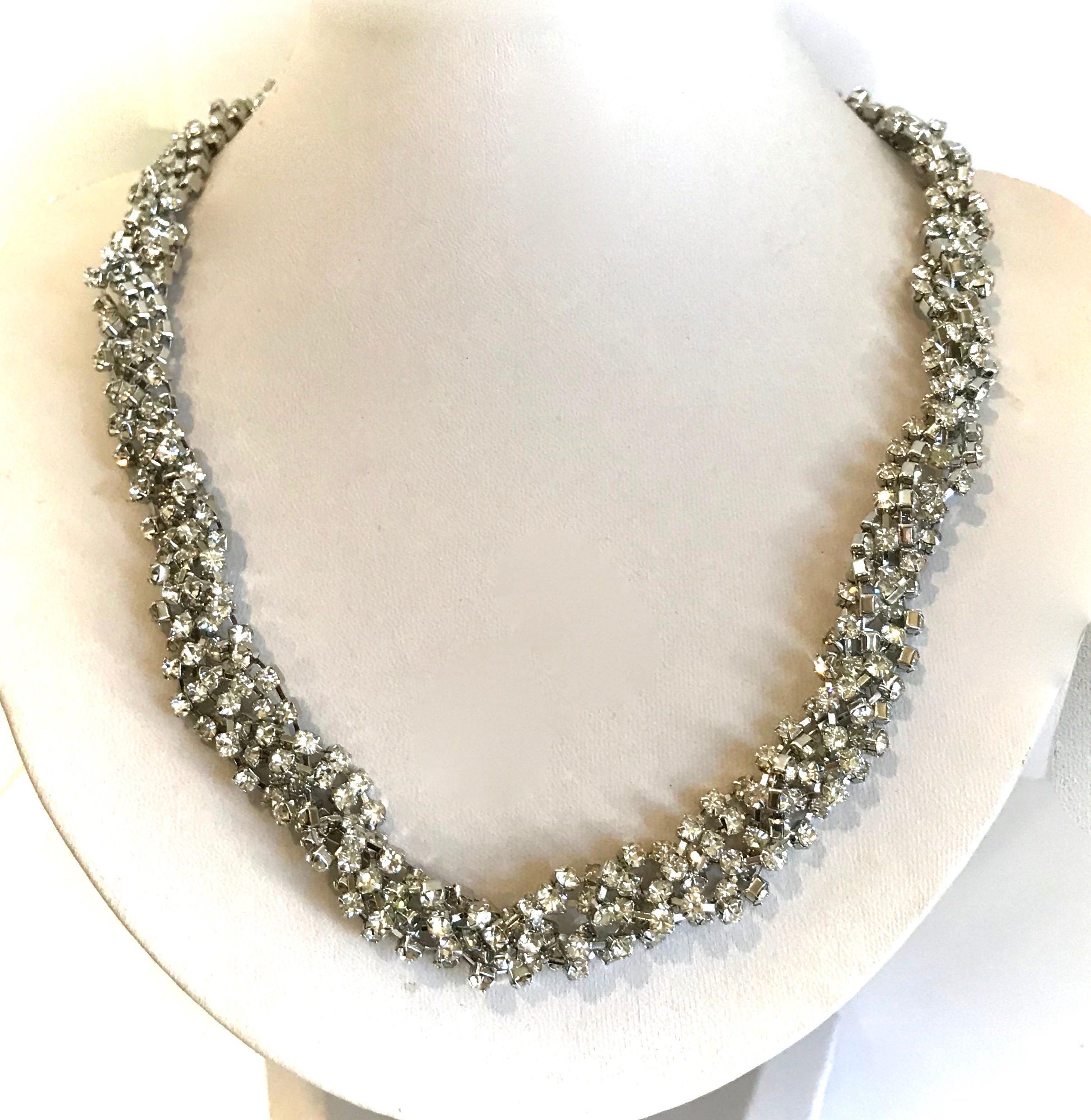 Braided Crystal Torsade Necklace White Stone Clear Crystal Etsy