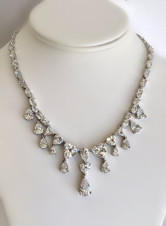 Diamond Bib Dangle Multi Stone Formal Necklace Dangle… - Gem