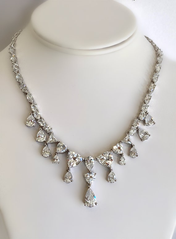 Diamond Bib Dangle Multi Stone Formal Necklace Dangle Heart