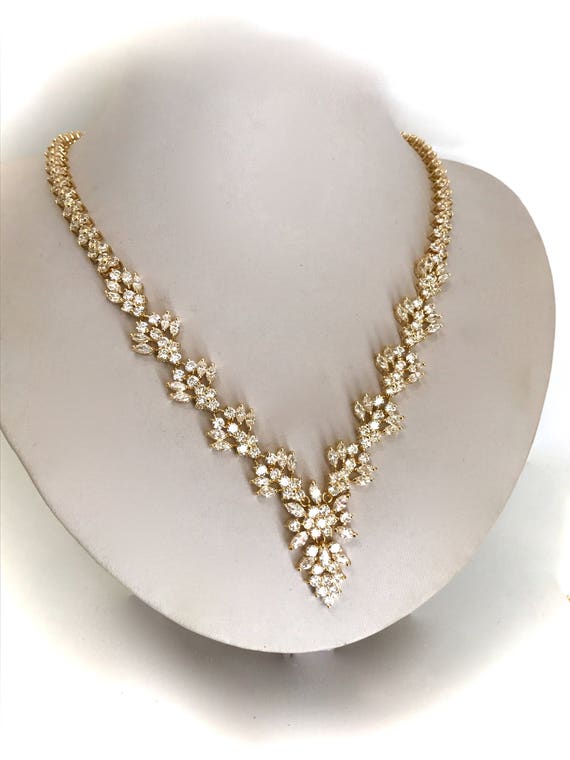 Gold Vermeil Diamond Collar Estate Jewelry Necklace White - Etsy