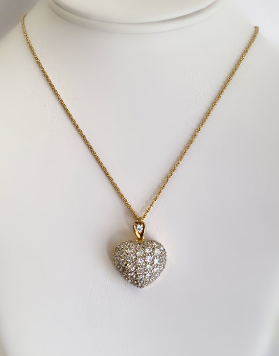 C1940s Etched Sterling Silver Vermeil Heart Locket Necklace Gold Finish