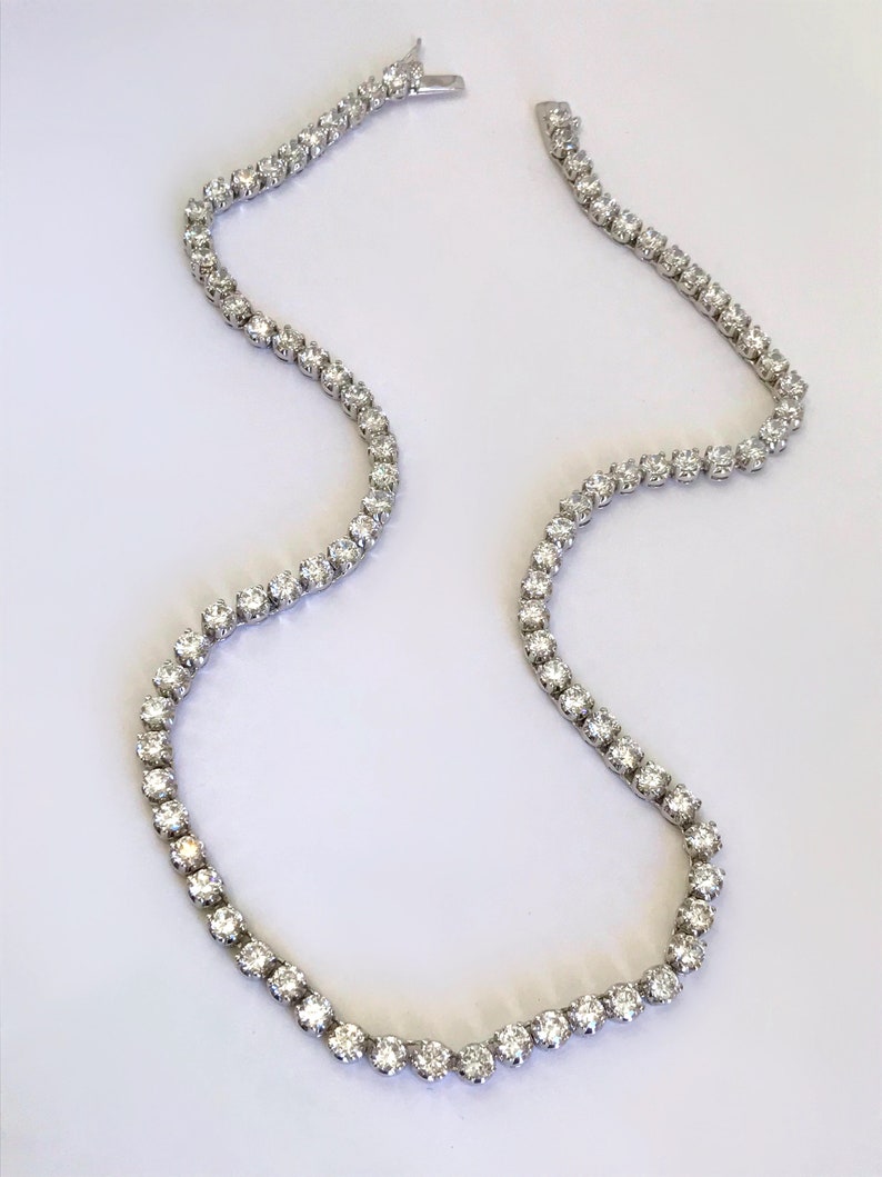 Vintage Silver Eternity Necklace Estate Necklace White Stone Tennis Necklace Line Necklace Formal Necklace
