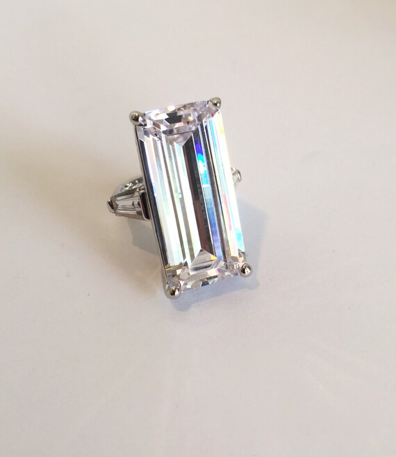 Emerald Cut 3 Stone Estate Ring White Stone Ring S