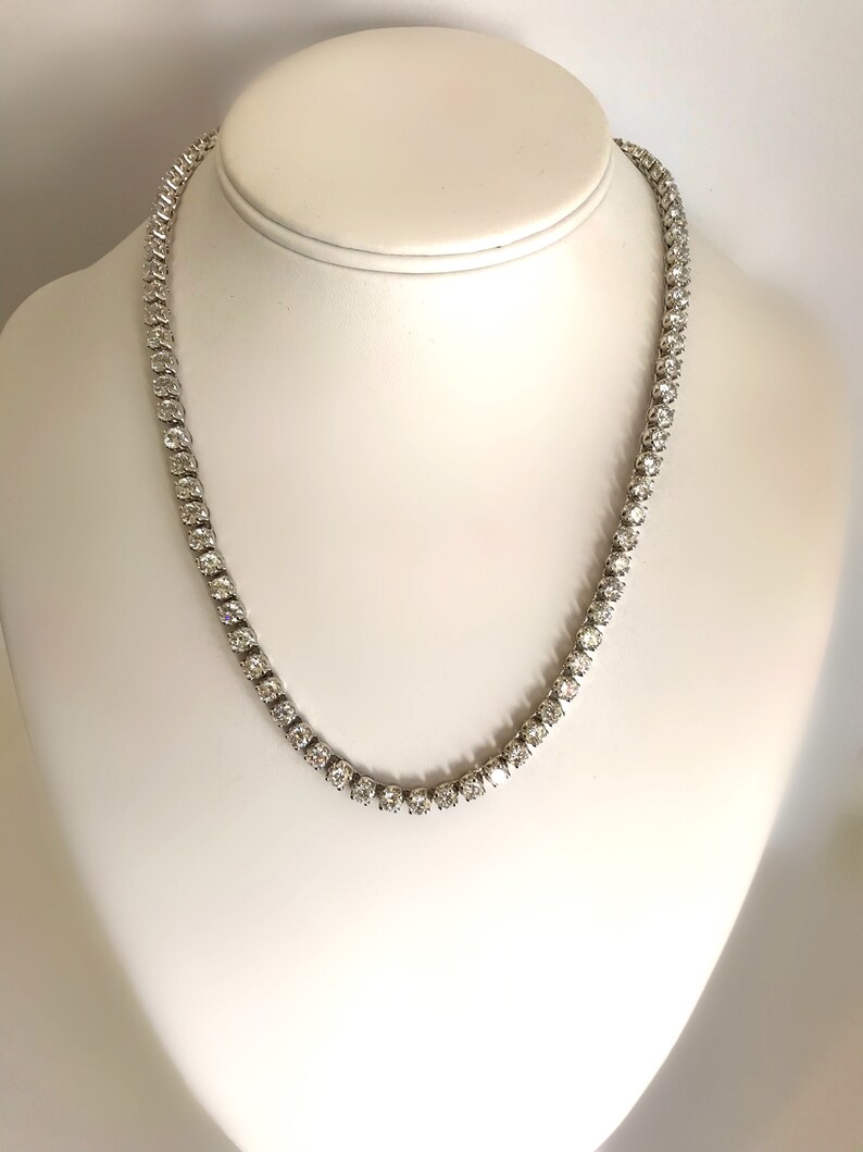 Vintage Silver Eternity Necklace Estate Necklace White Stone Tennis Necklace Line Necklace Formal Necklace