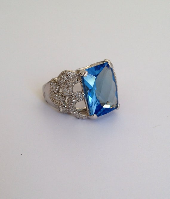 Sterling Silver Aquamarine and Pave Multi Stone Es