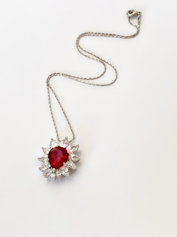 Sterling Silver Ruby Diamond Sunburst Pendant Pea… - image 4
