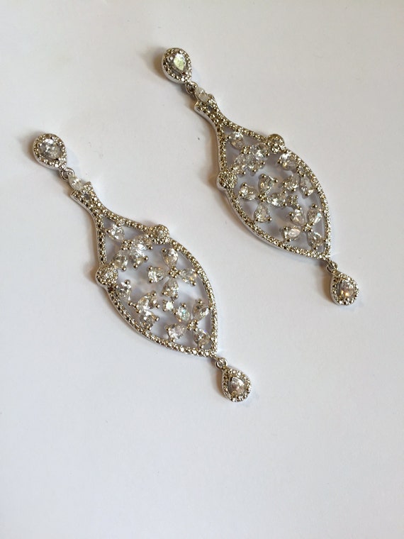 Silver Multi Stone Dangle Earrings Pear and Marqui