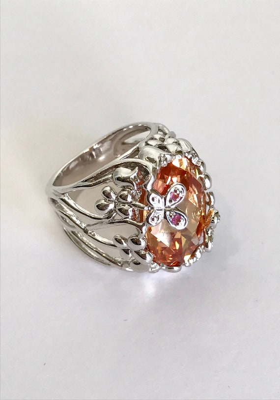 Sterling Silver Morganite Ring Estate Ring Peach S