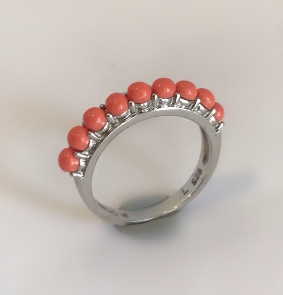 Sterling Silver Coral Stackable Ring Thin Band  R… - image 1