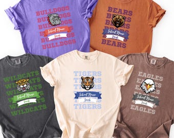 Camiseta personalizada com o mascote da escola, camiseta personalizada com o espírito da escola, camiseta Comfort Colors para professores.