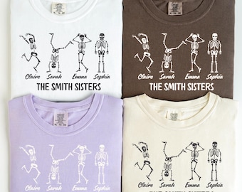 Camiseta personalizada para família de esqueletos, camiseta Comfort Colors personalizada com esqueleto dançante, presente de Halloween para irmãos