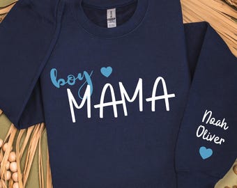 Moletom personalizado para mãe de menino, camiseta personalizada para mãe de meninos, moletom para mamãe com nomes, presente de Dia das Mães para a mamãe