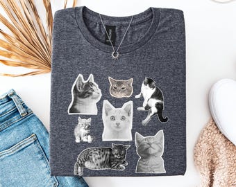 Cute Cat Collage Shirt, Aesthetic Cat Lover Tee, Vintage Style Cat T-Shirt, Funny Cat Mom Gift, Kitty Graphic Tee