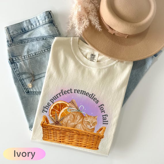 Comfort Colors Purrfect Remedies For Fall Cat Shirt, Cozy Fall Cat Tee, Autumn Kitty Sweatshirt, Cute Cat Lover Fall Top