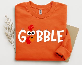 Moletom "Gobble", Camiseta divertida de Ação de Graças com tema de peru, Camiseta fofa de outono com estampa de peru, Roupa familiar para o Dia de Ação de Graças, Camiseta para o Dia de Ação de Graças para mulheres
