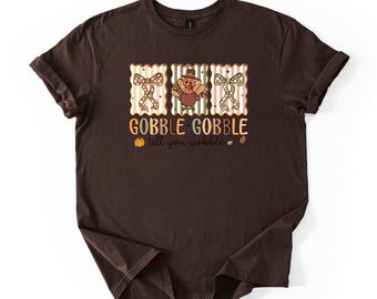 Moletom "Gobble Gobble Till You Wobble", Camiseta fofa de peru para o Dia de Ação de Graças, Camiseta com laço para o outono, Moletom engraçado para o Dia de Ação de Graças para mulheres
