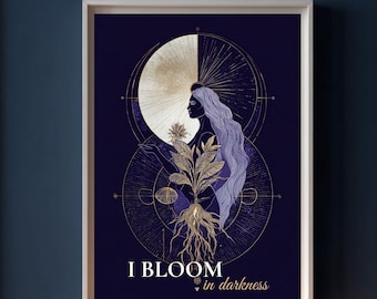 Lámina artística de la Divinidad Femenina – Ilustración de la Mujer Espiritual que Trabaja con las Sombras (Descarga digital)