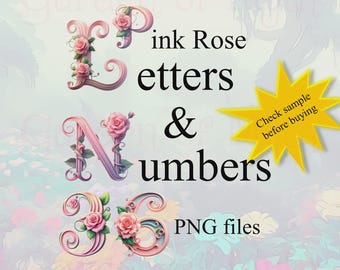 Pink Rose Floral Letters and Numbers Clipart (PNG Files)