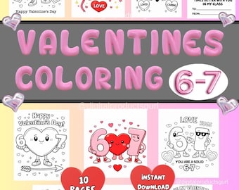 6-7 Valentines Coloring Sheets | six seven meme Valentines Day Coloring Pages for kids | Students Classroom Activities