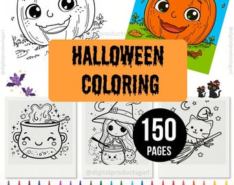 150 Halloween Coloring Pages | Kids Halloween Activity | Spooky Cute Coloring Sheets | Kids Coloring Book Printable PDF