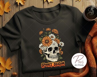 Floral Skull Halloween PNG: Gothic Sublimation Design (Digital Download)