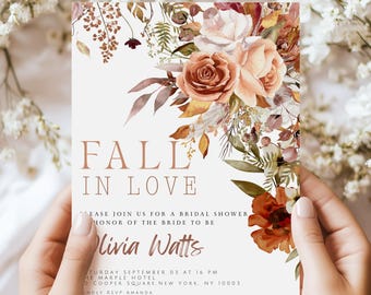 Fall in Love Bridal Shower Invitation Editable Fall Floral Bridal Shower Invite, Printable Template, Invitation Template, Bridal Brunch BRS1