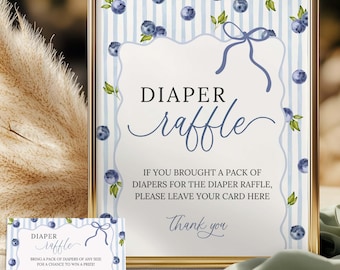 Someone Berry Sweet Baby Shower Windel Raffle Zeichen Blau - Canva Template Bearbeitbar Baby Shower Zeichen, Windel Raffle Card, Blueberry BBS0003