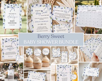Someone Berry Sweet Baby Shower Bundle - Canva Template Editable Invitation, Baby Shower Invitation, Editable Games Decorations Blue BBS0003